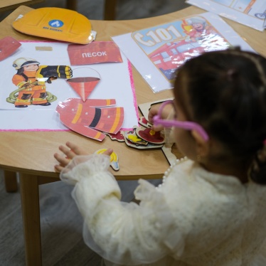 A pupil at a free government pre-primary school, Tashkent, Uzbekistan, November 2022. 